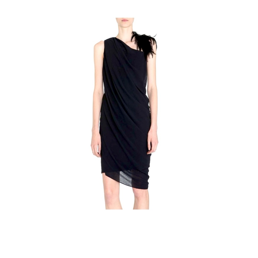 Helmut Lang Feathered Asymmetrical Dress